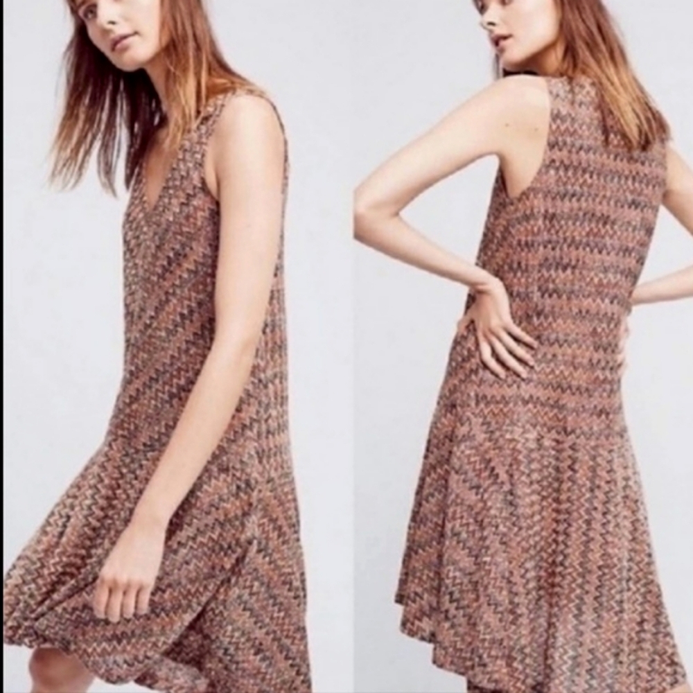 Maeve Anthropologie Westwater Chevron Knit Dress Large Drop Waist High Low Hem